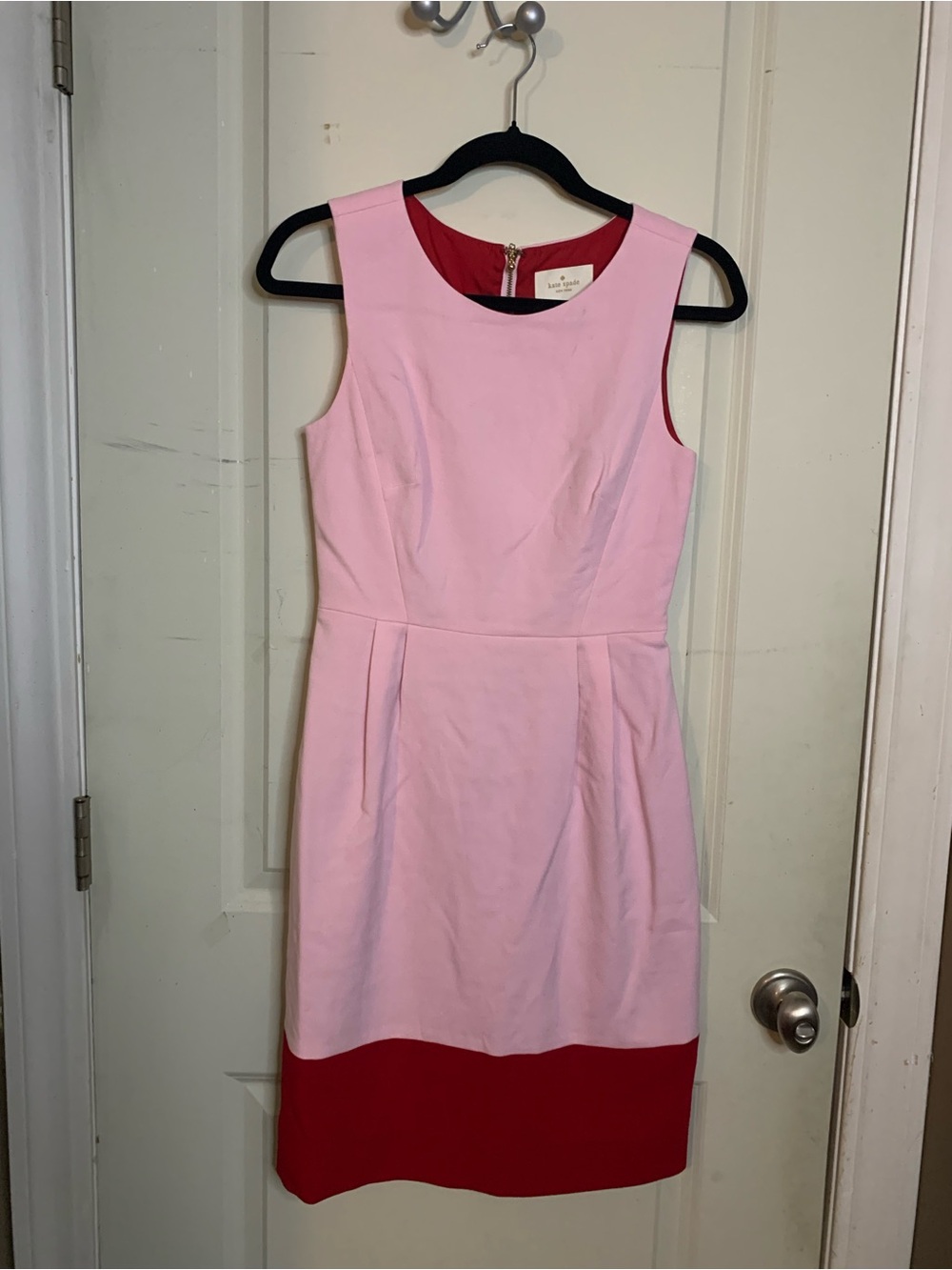 kate spade New York and Pink Sleeveless Sheath Dress with Red Hem Sz 2